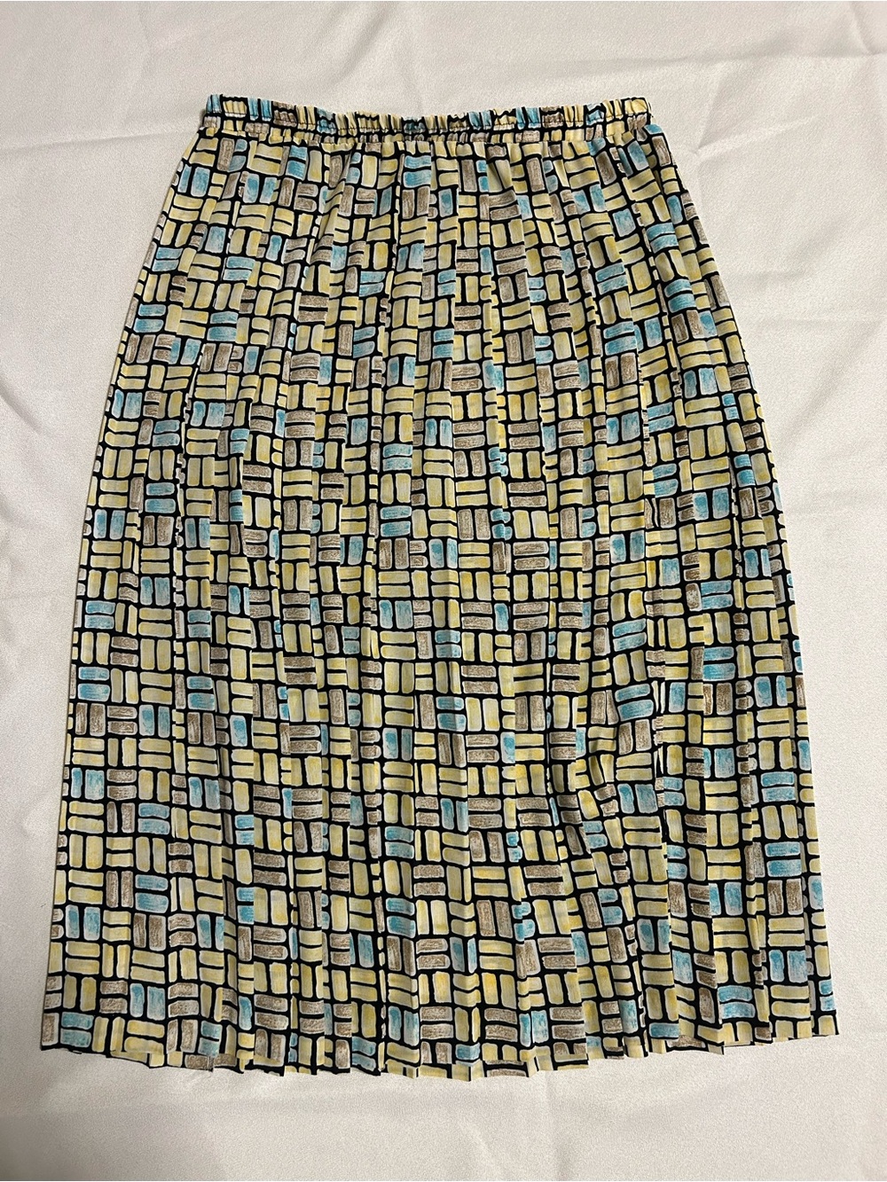 Geometric Print Elastic-Waist Skirt - Yellow & Blue